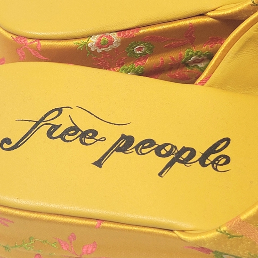 NWOT FREE PEOPLE Harbor Yellow Brocade Flatform Mules - Picture 4 of 11